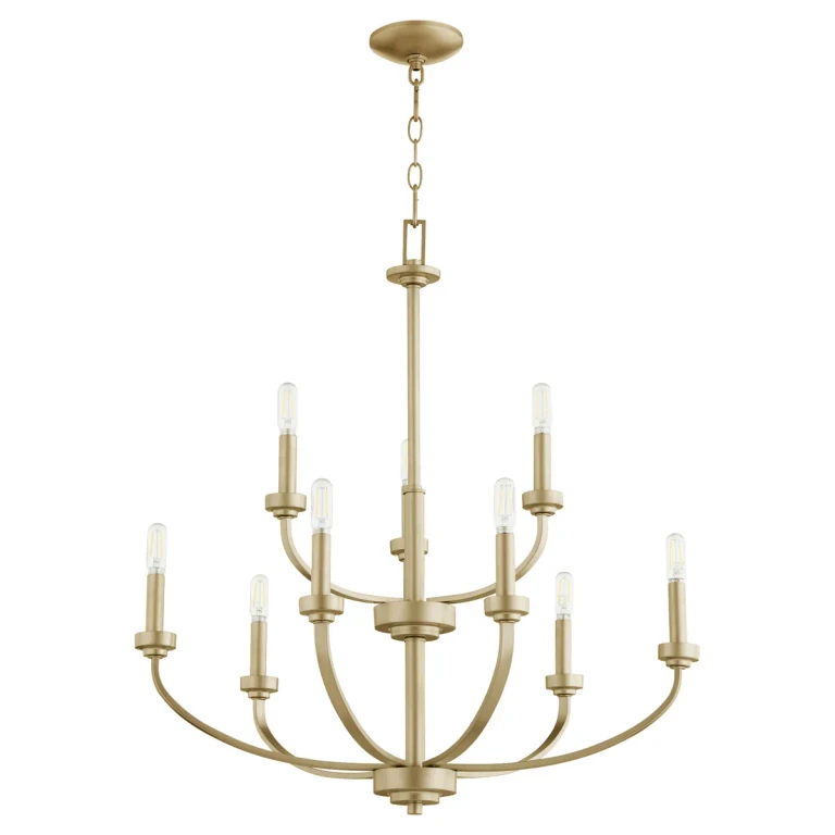 Aged Brass Nine Light Chandelier from the Reyes Collection