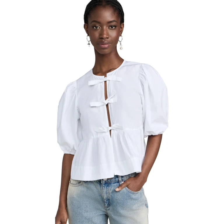 Ganni Organic-cotton Peplum Blouse