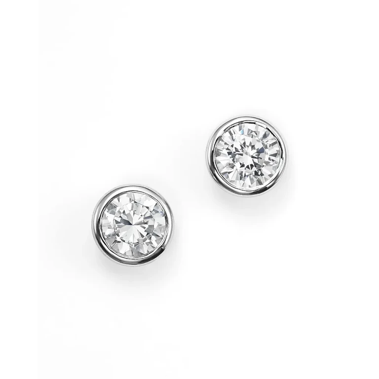 Diamond Bezel Set Stud Earrings in 14K White Gold, 0.33 tcw
