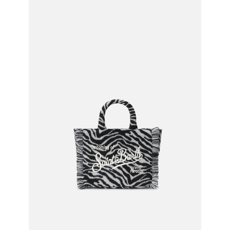 Mc2 Saint Barth Vanity Mini Felt Handbag Zebra-Print Wool Blend Black Bag - Unisex