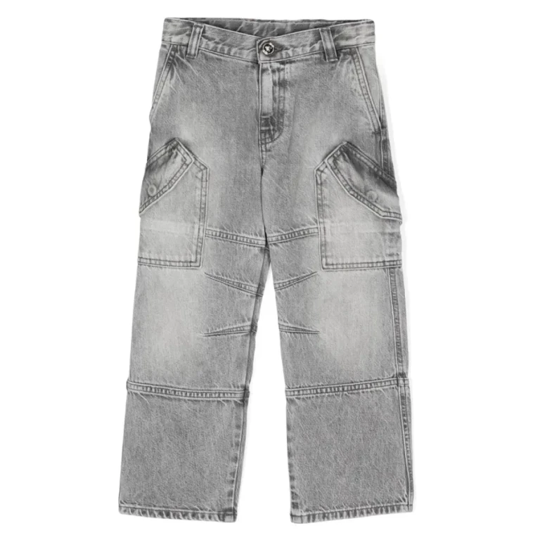 Young Versace Kids Logo Patch Panelled Straight-Leg Cargo Jeans