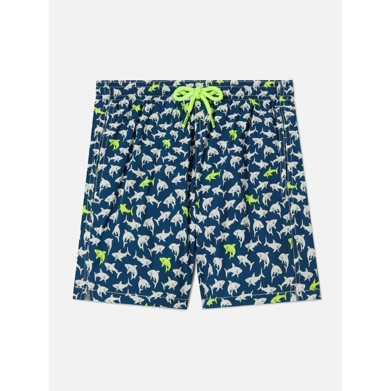 Mc2 Saint Barth Jean Lighting Stretch Swim Shorts With All-Over Sharks Print Blue Swimshort