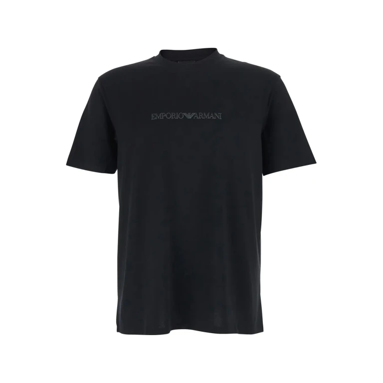 Emporio Armani Black Cotton Crew Neck T-shirt With Logo Embroidery For Men
