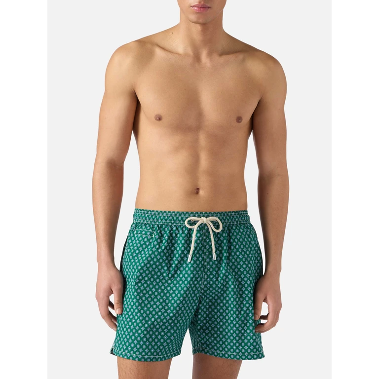 Mc2 Saint Barth Green Lighting Micro Swim Shorts With All-Over Geometric Print Swimshort - Men