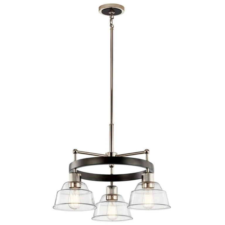 Eastmont 3-Light Industrial Chandelier in Polished Nickel