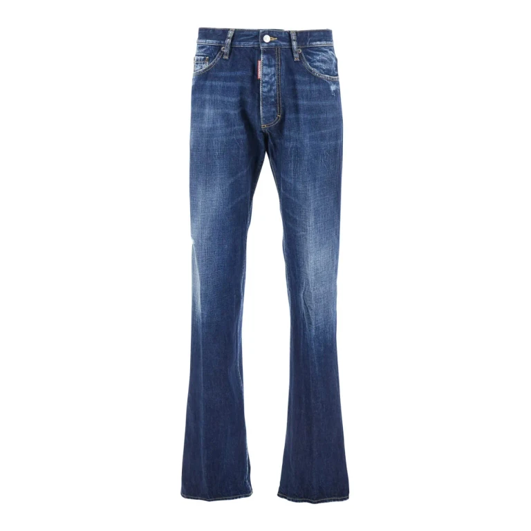 Dsquared2 the American Blue Jeans With Logo Patch On The Rear And Faded Effect In Denim Man