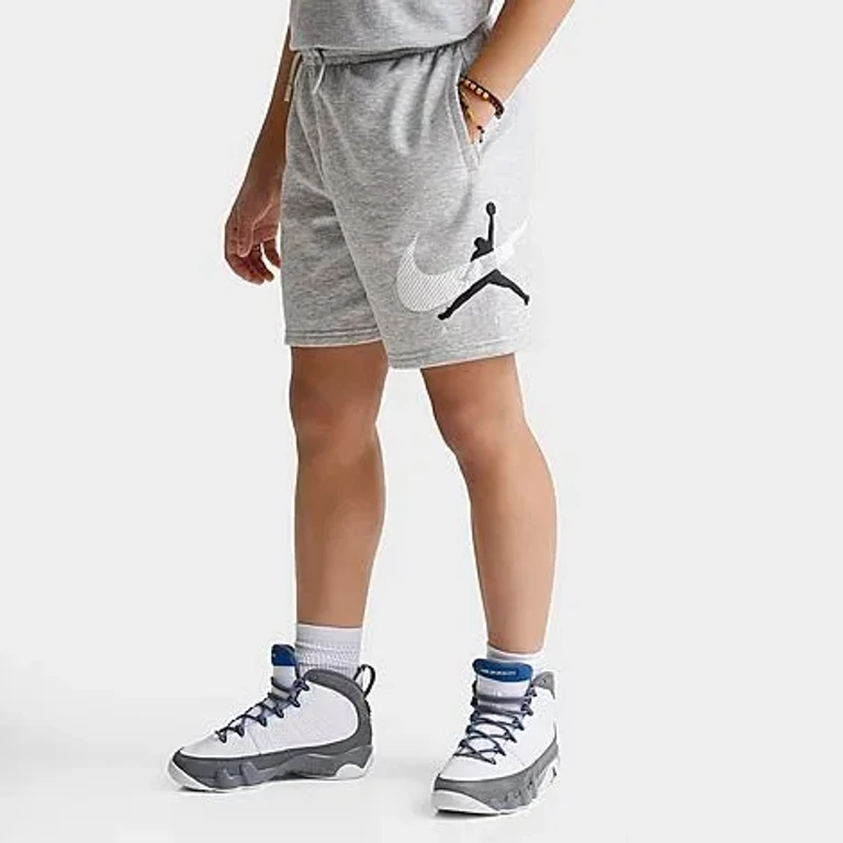 Jordan Big Kids Air Swoosh Fleece Shorts in Light Gray Heather Size: Small