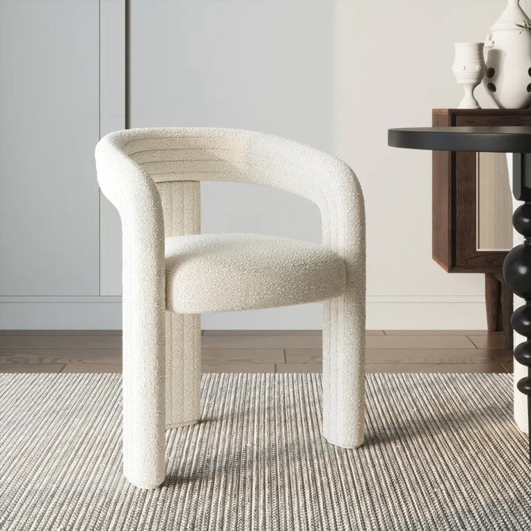 Set of 2 Modern Sherpa Dining Chair Back C-Shaped Off White Dining Room Chair with Lamb Wool Upholstered