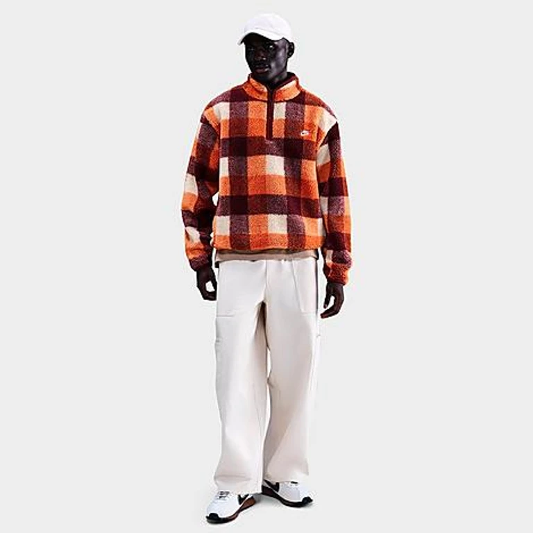 Nike Men's Club Winterized Fleece Half-Zip Top in Pearl White/Dark Team Red/Campfire Orange Size: XS