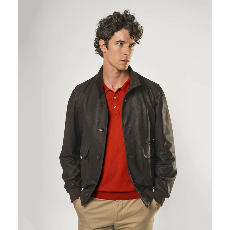 Larusmiani Leather Jacket Newcastle Brown Blouson - Men