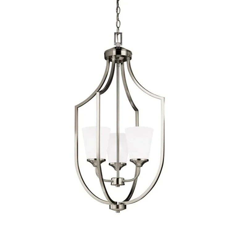 Brushed Nickel Three Light Hall Foyer Pendant from the Hanford Collection