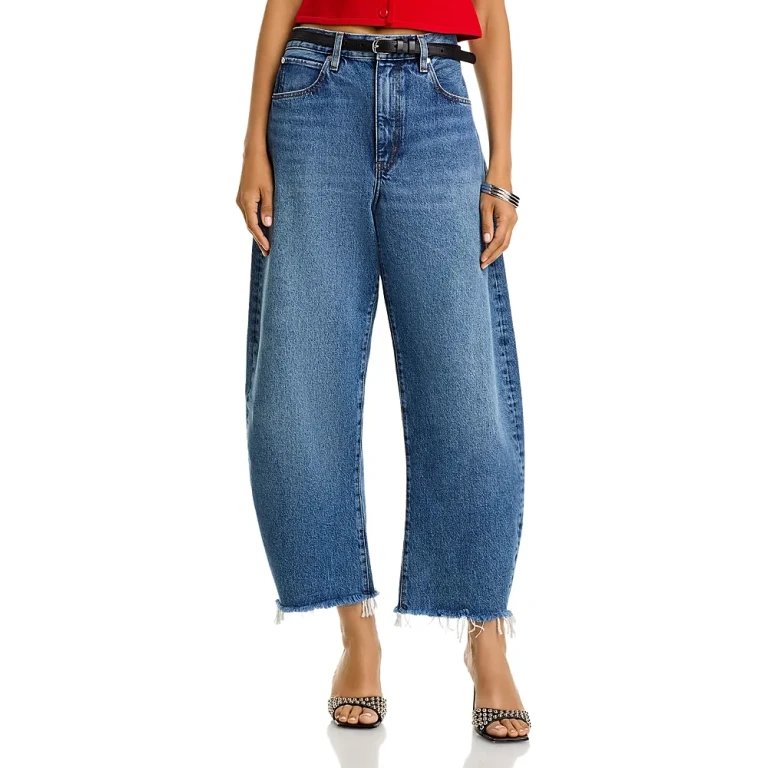 Frame The Bubble High Rise Crop Barrel Leg Jeans in Knock Out