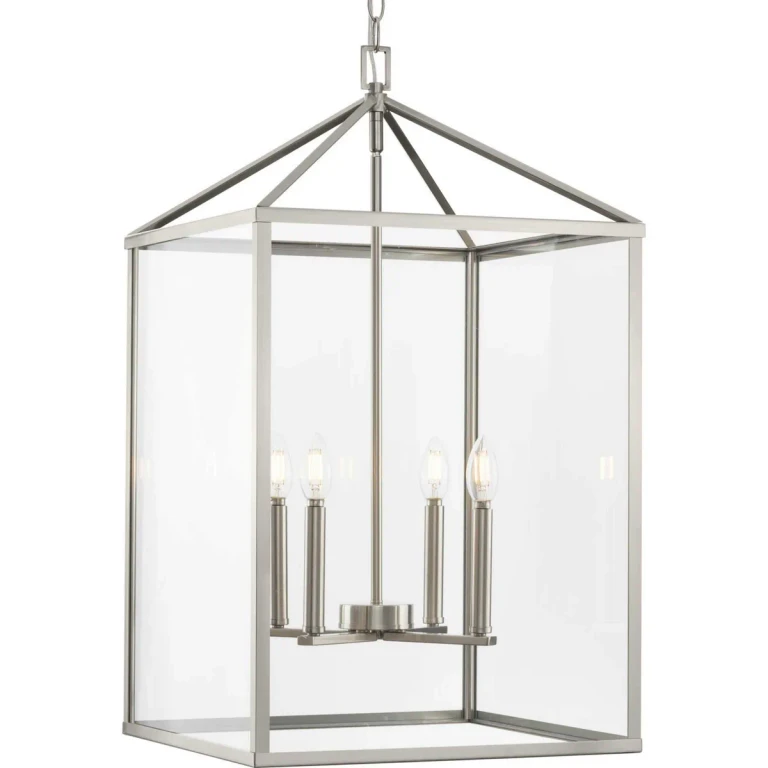 Brushed Nickel Four Light Foyer Pendant from the Hillcrest Collection
