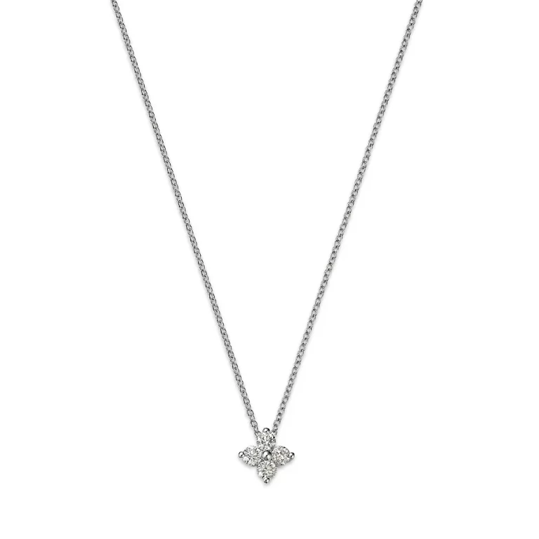 Diamond Flower Pendant Necklace in 14K White Gold, 0.25 tcw