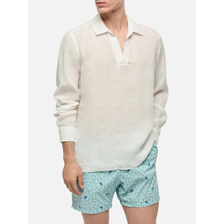 Mc2 Saint Barth White Linen Polo Shirt Ventotene - Men