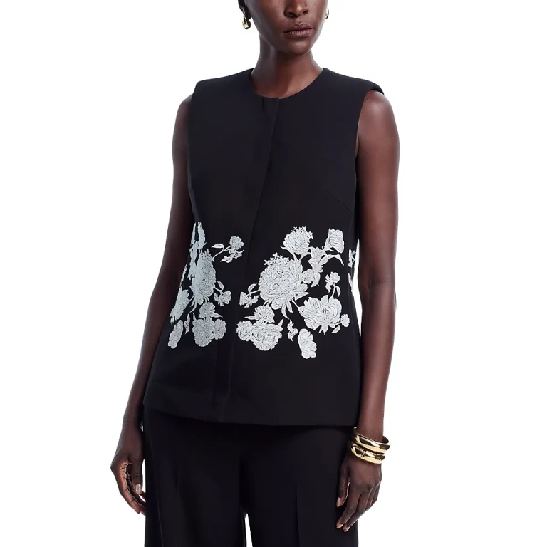 Elie Tahari Isla Embroidered Sleeveless Jacket
