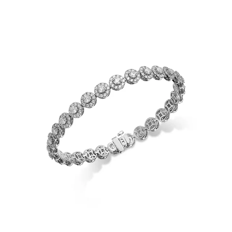 Diamond Halo Tennis Bracelet in 14K White Gold, 7.0 tcw
