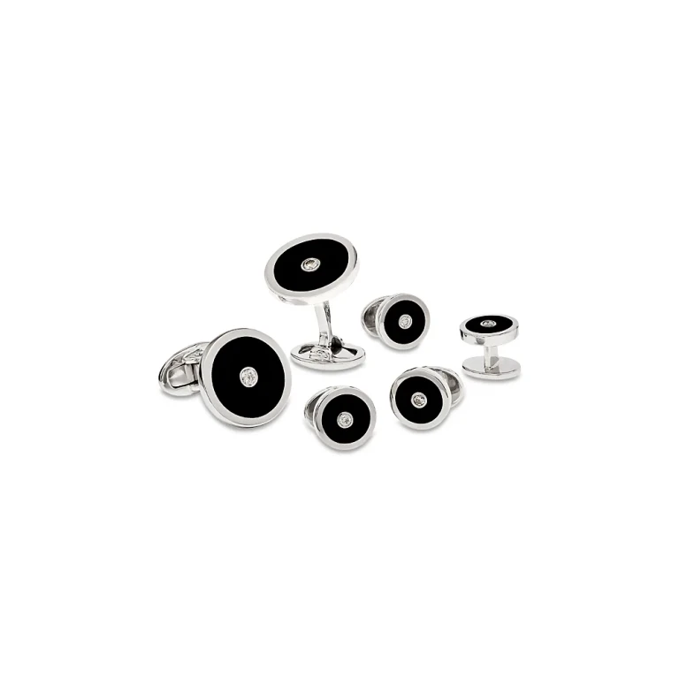 Diamond and Onyx Round Cufflinks and Studs Set