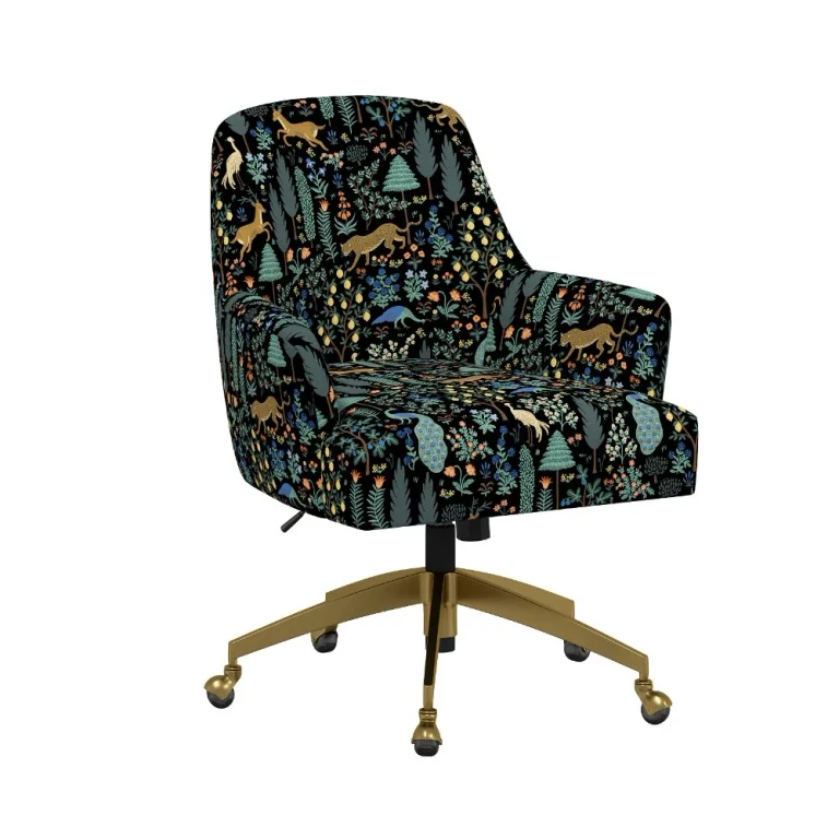 Rifle Paper Co Yvette Menagerie Black Office Chair with Gold Base