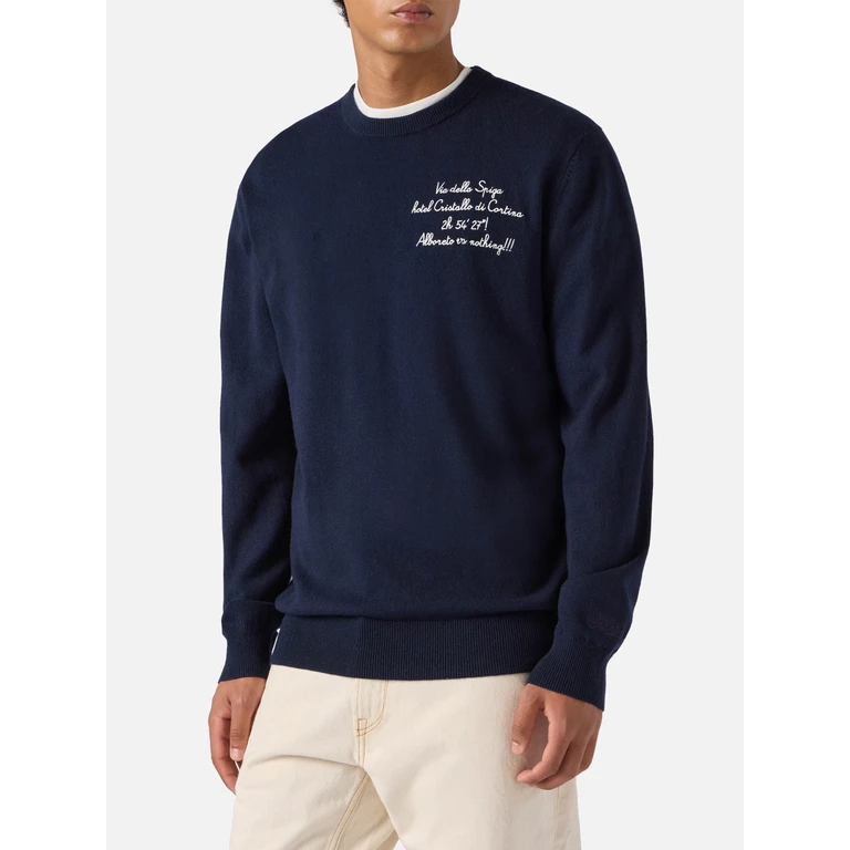 Mc2 Saint Barth Crewneck Heron Light With Via Della Spiga… Alboreto Is Nothing! Embroidery Vacanze Di Natale Special Edition Blue - Men