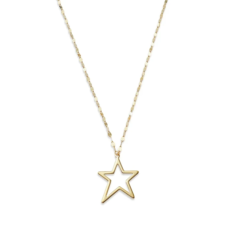 Open Star Pendant Necklace in 14K Yellow Gold, 18