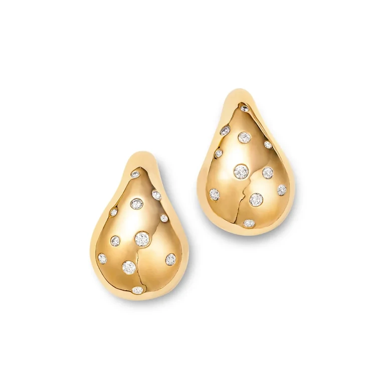 Scattered Diamond Puffy Earrings in 14K Yellow Gold, 1.0 tcw
