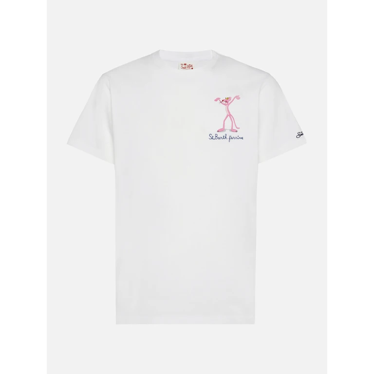 Mc2 Saint Barth Cotton T-Shirt With The Pink Panther Print the Special Edition White - Men