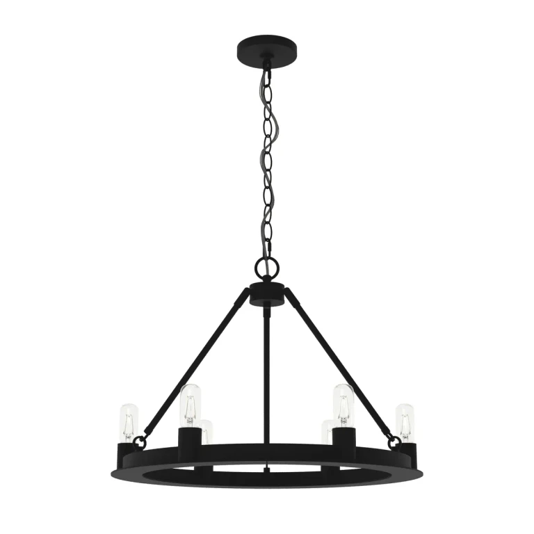 Natural Black Iron Six Light Chandelier from the Saddlewood Collection