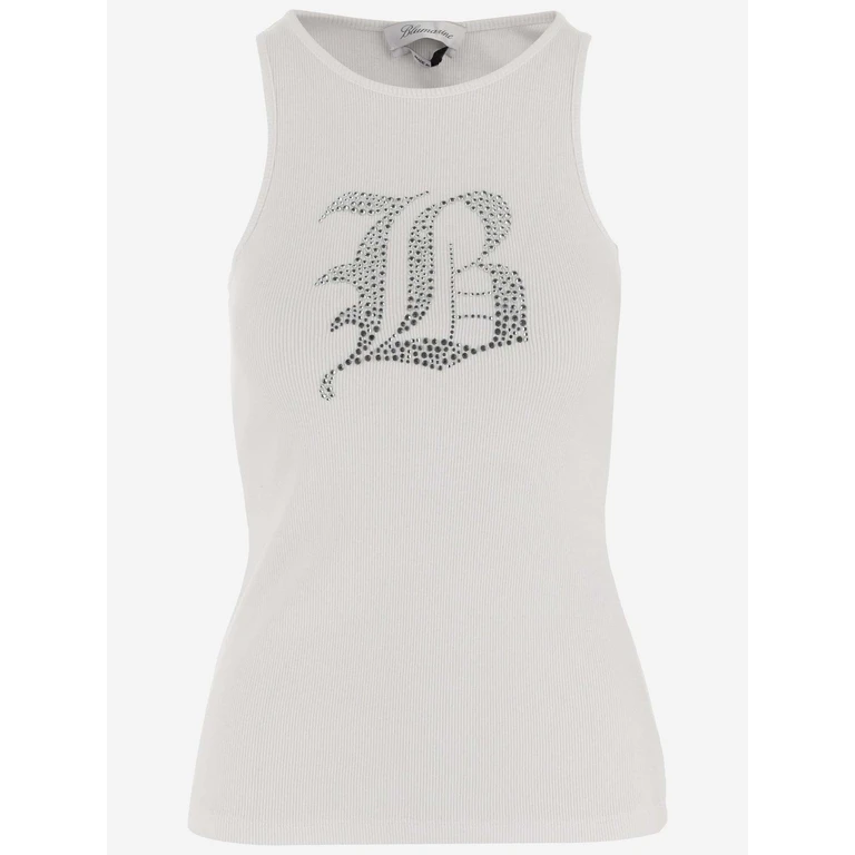 Blumarine Stretch Cotton Tank Top With Logo