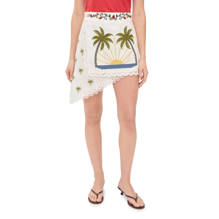 FARM Rio Tropi Off-White Scarf Mini Skirt Tropi Off White Scarf M