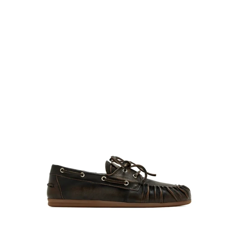 Brushed Brown Lace-up Loafers
