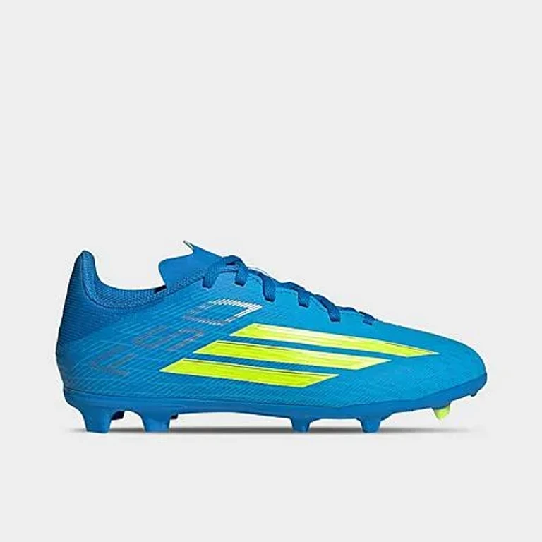 adidas Big Kids F50 League Firm Ground and Multi Ground Soccer Cleats in Lucid Ray Blue/Team Solar Yellow/Lucid Aquamarine Size: 1.0