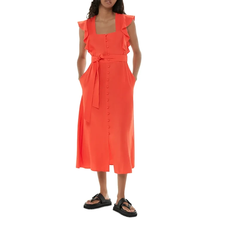 Whistles Sophie Belted Flutter Sleeve Midi Dress