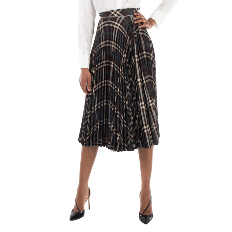 Burberry Checkered Pleated Zip-Detailed Wool Skirt, Brand Size 4 (US Size 2)