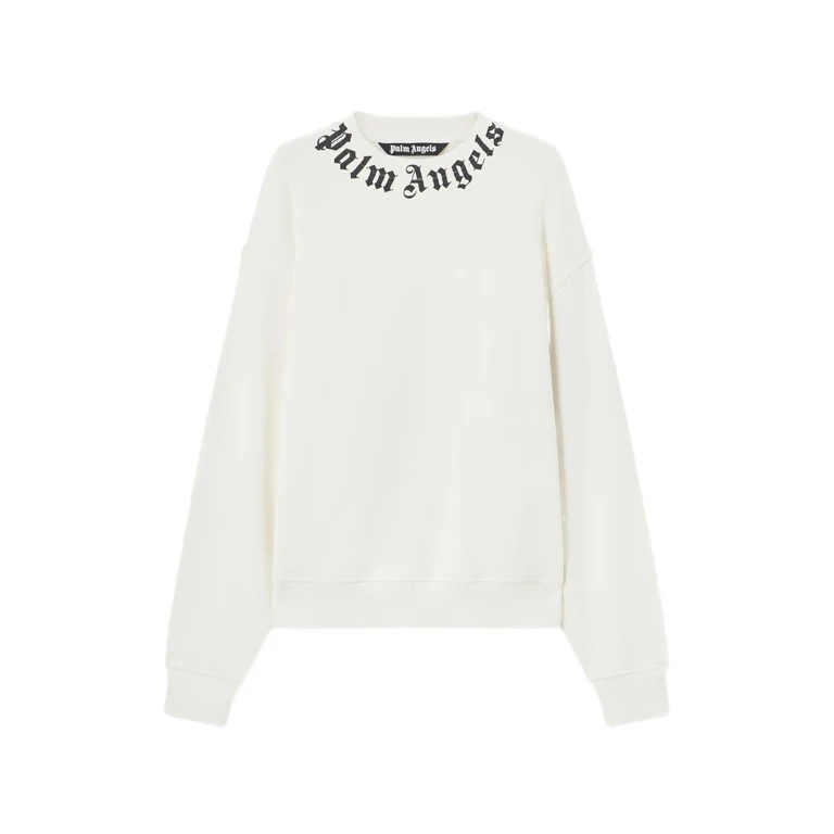 Palm Angels Neck Logo Regular Crew White Felpa - Men
