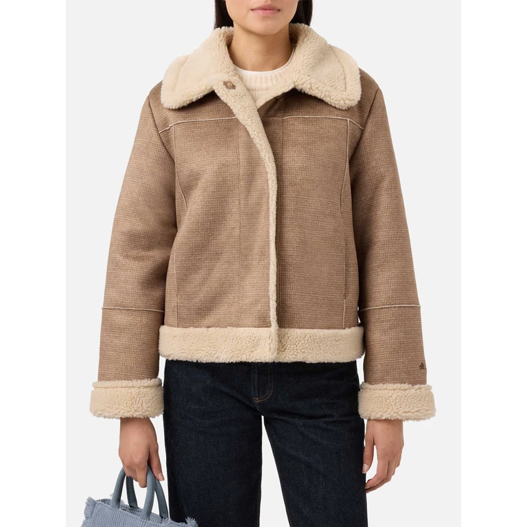 Mc2 Saint Barth Lorayne Faux-Shearling Jacket Houndstooth With Shearling Trims Brown - Women