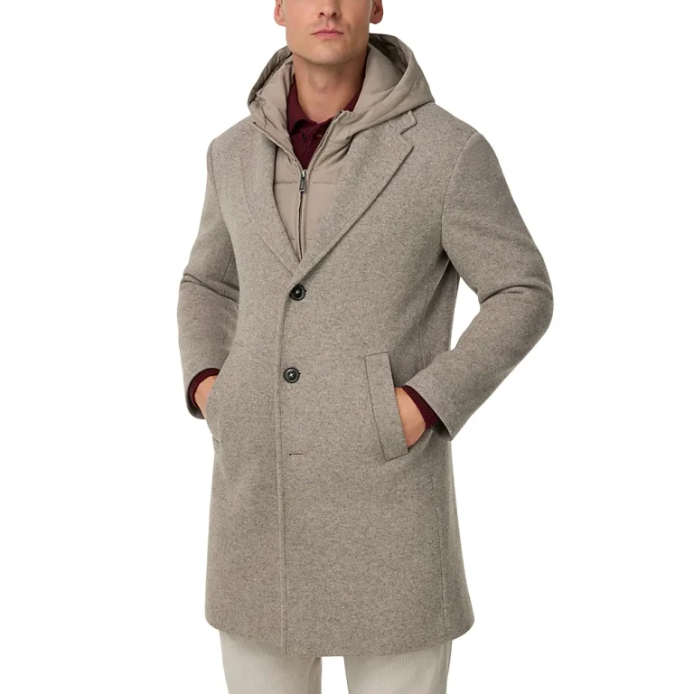 Boggi Milano Single Breasted Jersey Coat with Removable Hooded Insert