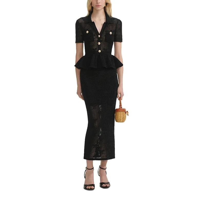 Self-Portrait Black Bow Crochet Midi Dress