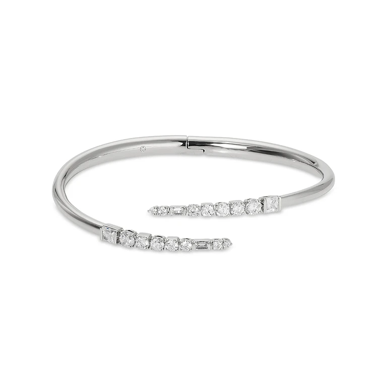 Nadri Cubic Zirconia Bypass Bangle Bracelet in Rhodium Plated