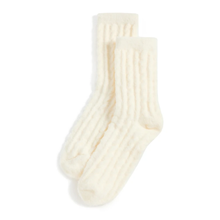 Stems Winter Plush Cable Socks Ivory One Size