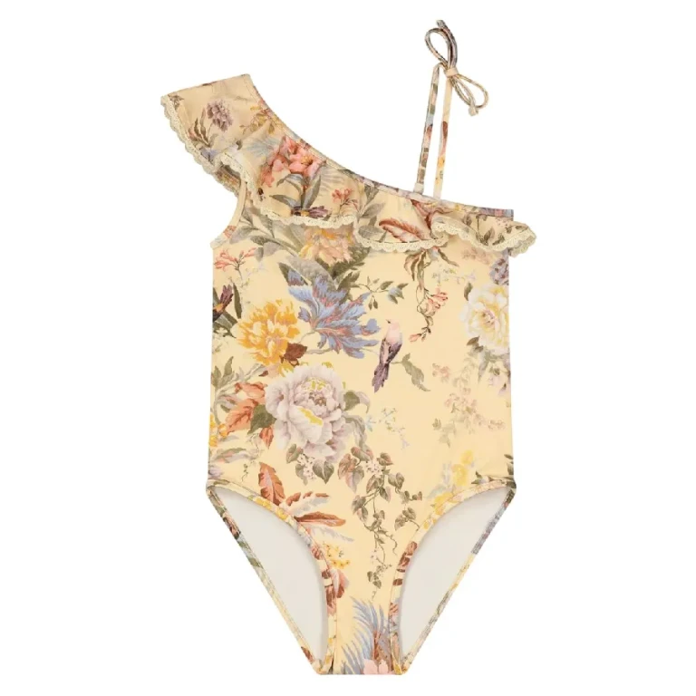 Zimmermann Kids One Shoulder Floral Print One Piece Swimsuit