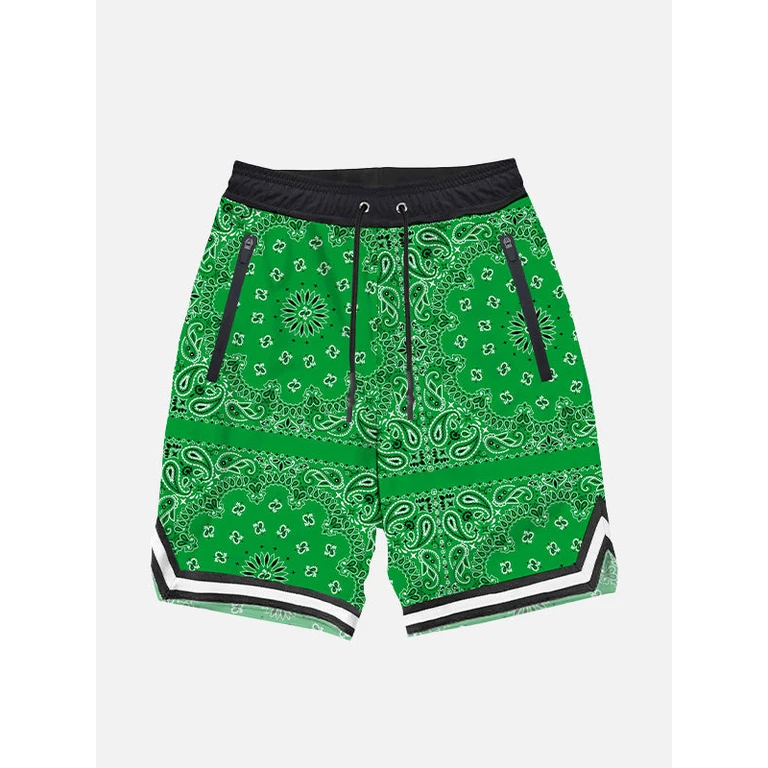 Mc2 Saint Barth Boy Long Swim Shorts With Bandana Print Green Swimshort
