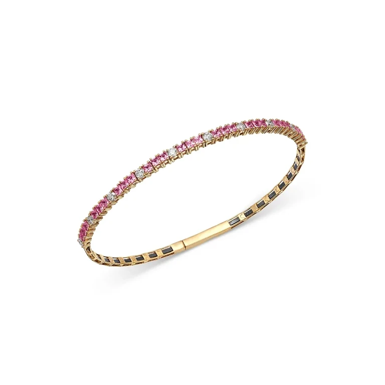 Pink Sapphire & Diamond Bracelet in 14K Yellow Gold