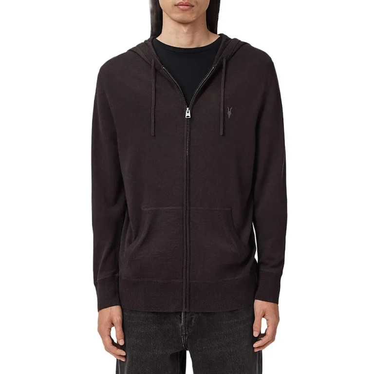 Allsaints Mode Merino Wool Slim Fit Full Zip Hoodie