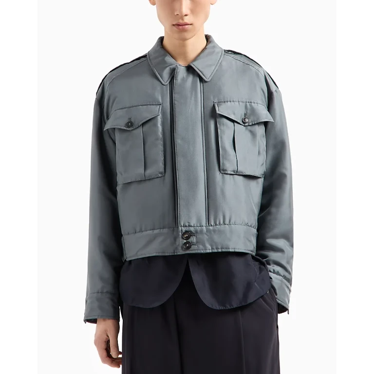 Emporio Armani Regular Fit Cropped Habutai Silk Jacket