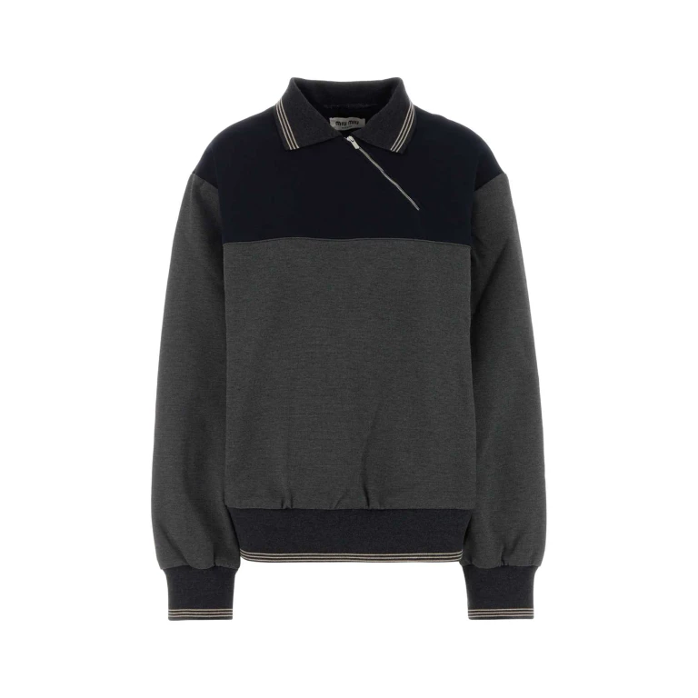 Miu Miu Two-tone Stretch Viscose Blend Oversize Polo Shirt