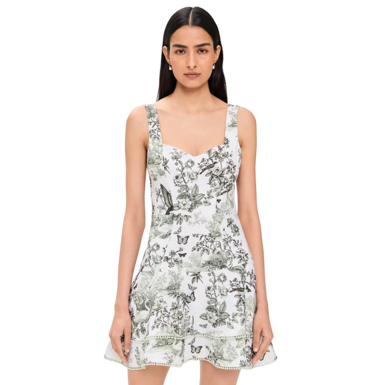 ALICE + OLIVIA Miriam Sweetheart Tiered Mini Dress Off White 14