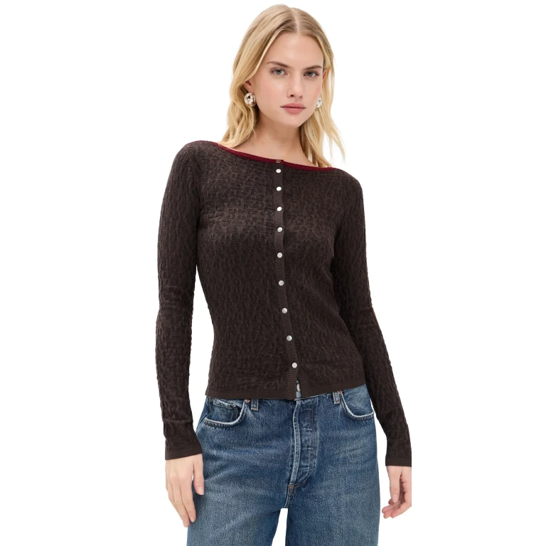 Peachy Den Kitt Thermal Cardigan Leopard Print S
