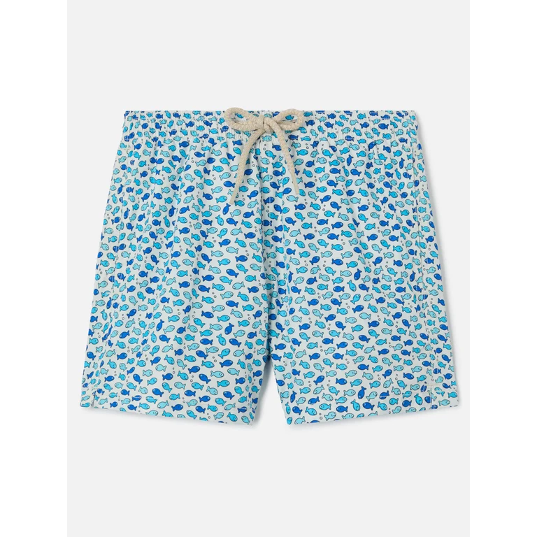 Mc2 Saint Barth Jean Lighting Swim Shorts With Little Fish All-Over Print White Swimshort