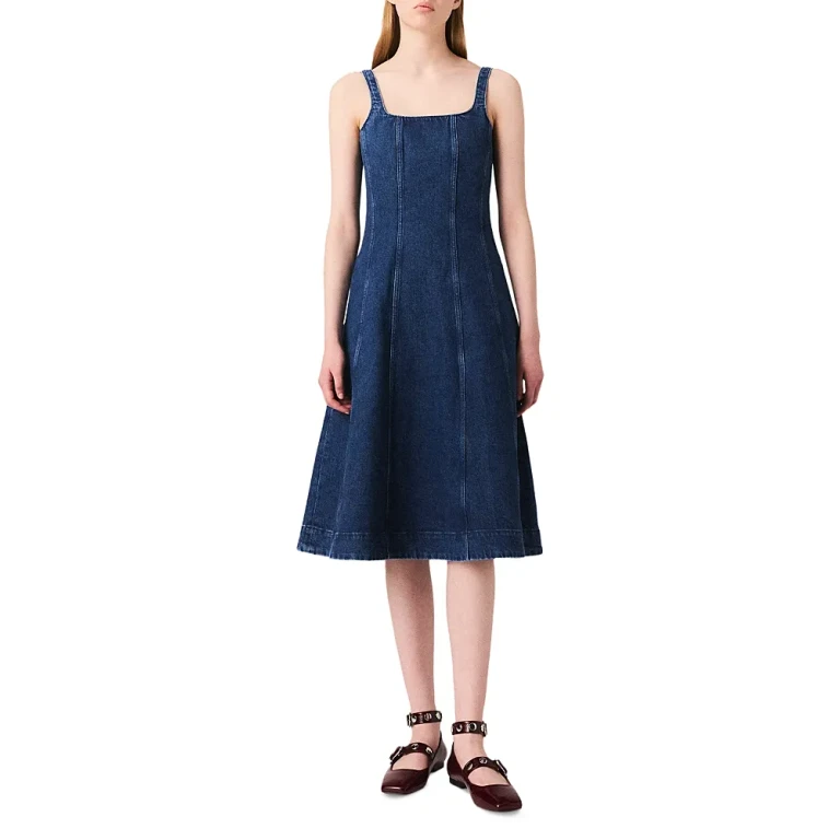 Maje Midi Denim Babydoll Dress